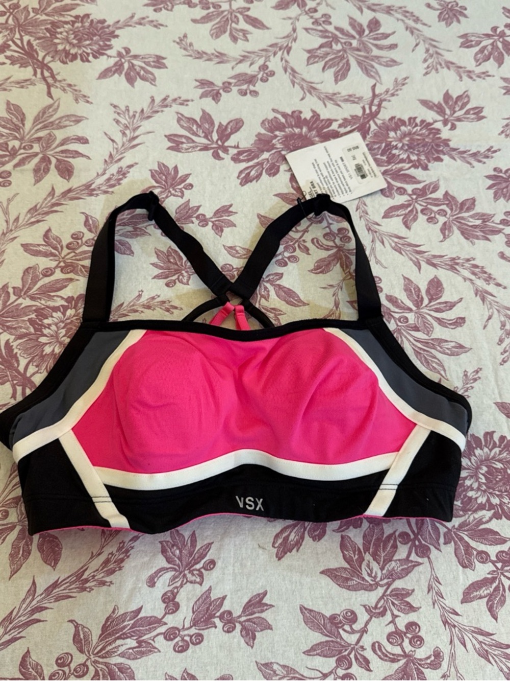 NWT Victoria's Secret VSX Pink, Black & White Colorblock Sports Bra 32c